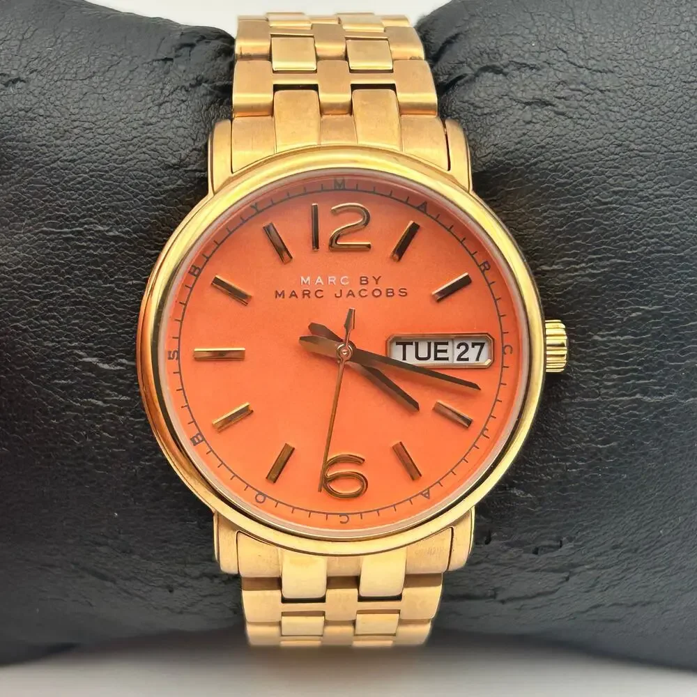 Marc Jacobs Fergus Watch Rose-gold Orange Dial Working New Battery